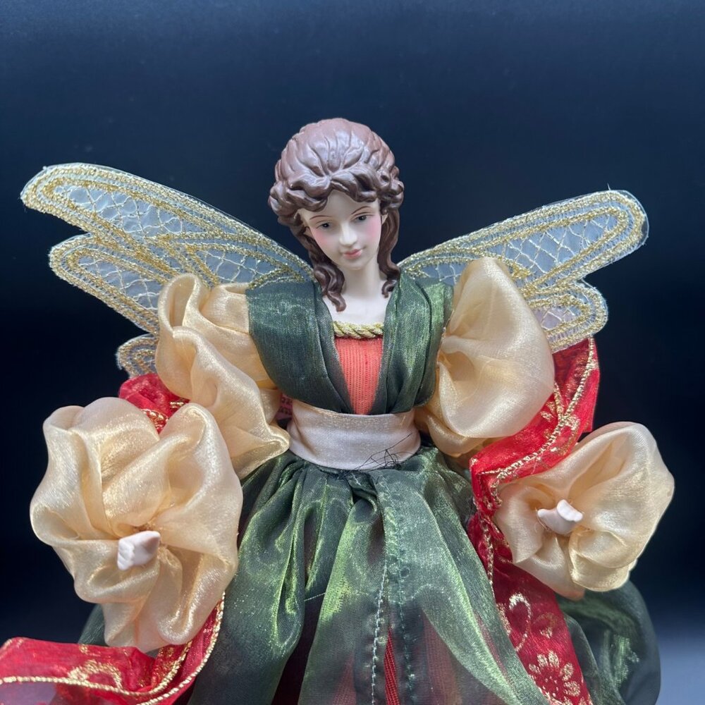 Vintage Christmas Angel Tree Topper 1999 May Department Store Red Green Gold - Picture 7 of 14